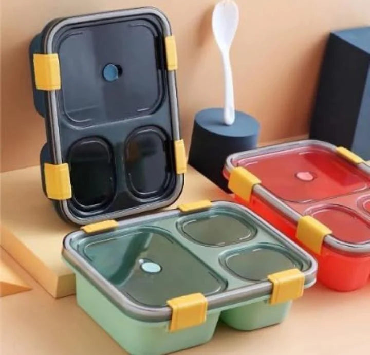 Lunch Box with 3 Compartments Leakproof, BPA-Free Food Storage Container with Spoon